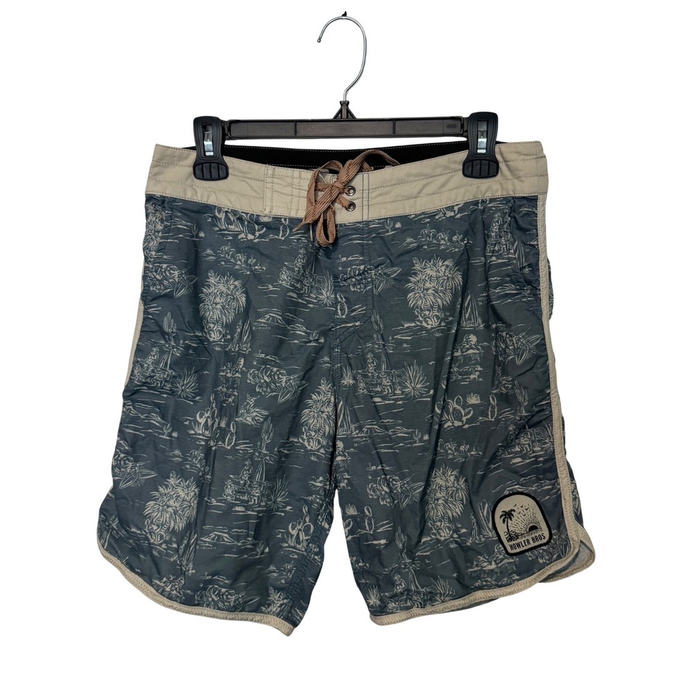 Howler Bros Board Shorts Mens 30 Blue Tropical Desert Print Swim Trunks Beach